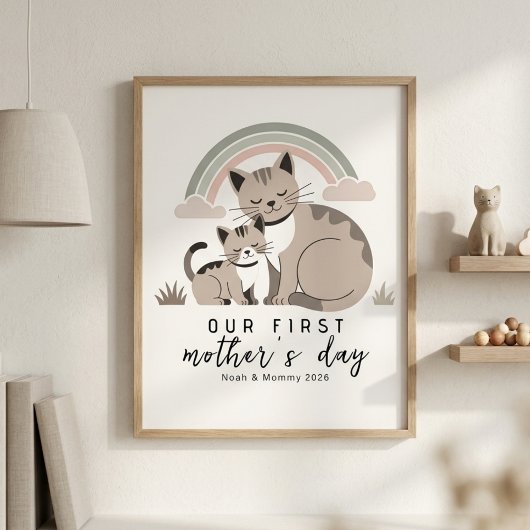 Poster Cat Mom Kitten First Mother’s Day Pastel Nursery