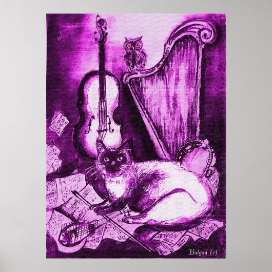 Poster CAT MUSICAL, violet et blanc (Devant)