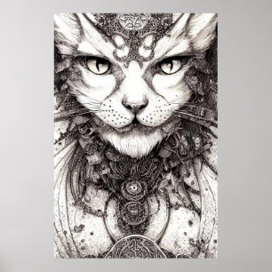 Poster Cat Pet Wild Nature Illustration Line Art épique