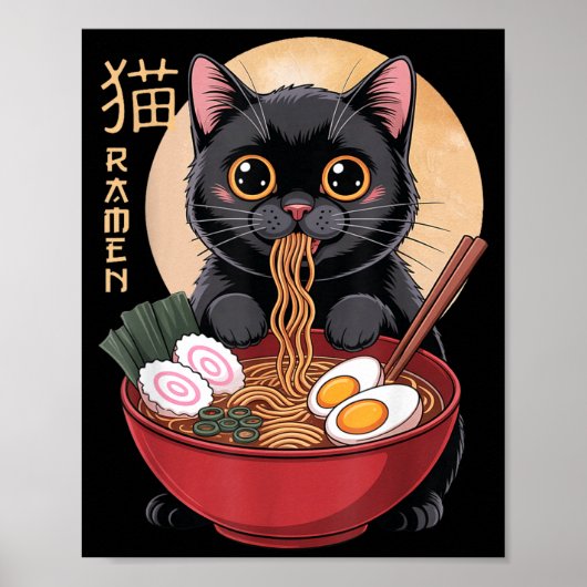 Poster Cat Ramen Funny Graphic Tees Japanese Kawaii Cat A (Devant)