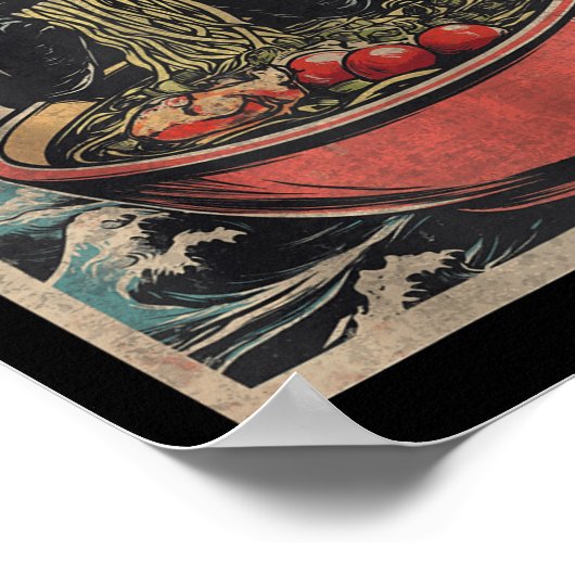 Poster Cat Ramen Japonais Drôle Kawaii Cat Graphisme Mens (Coin)