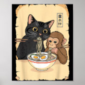 Poster Cat Ramen Monkey Shirt Funny Cat Monkey Eating Ram (Devant)