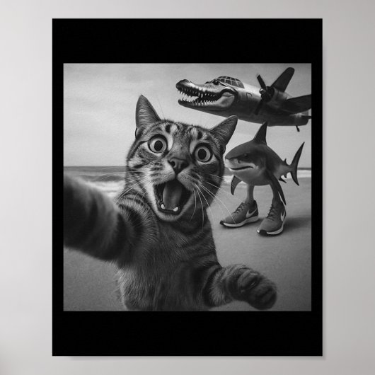 Poster Cat Selfie Shark Crocodile Italian Brainrot Meme M (Devant)