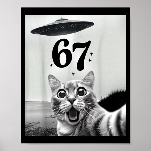 Poster Cat Selfie With Alien Ufo And 67 Funny 6 7 For Men (Devant)