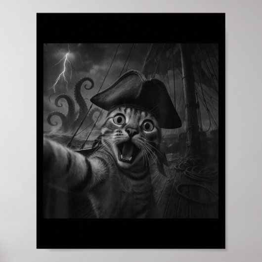 Poster Cat Selfie With Kraken Octopus Funny Meme Men Wome (Devant)