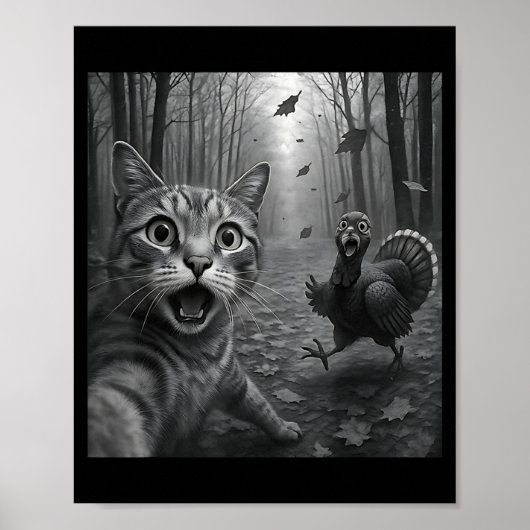 Poster Cat Selfie With Turkey Funny Happy Thanksgiving Da (Devant)