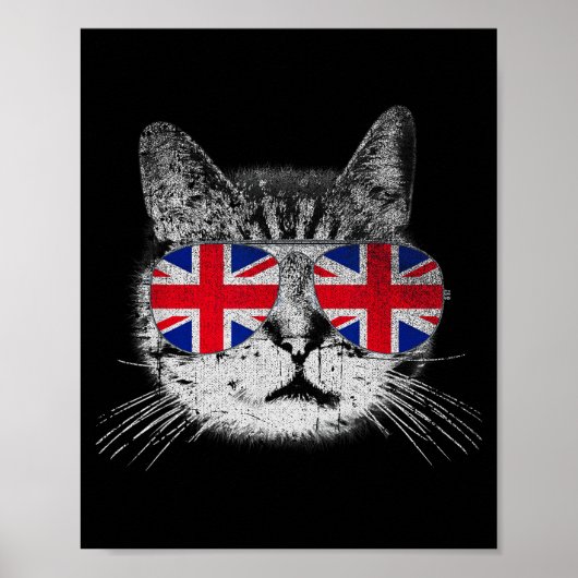 Poster Cat Shirt Union Jack Flag Country Retro England Br (Devant)