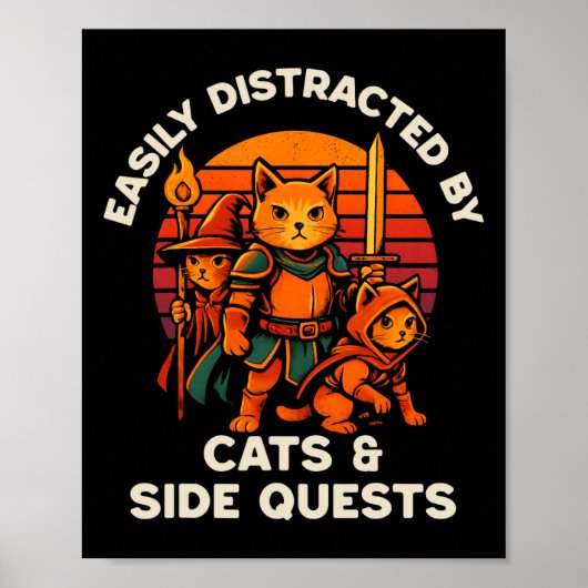 Poster Cat Side Quest Funny Cats Tabletop Gamer Nerd Men  (Devant)