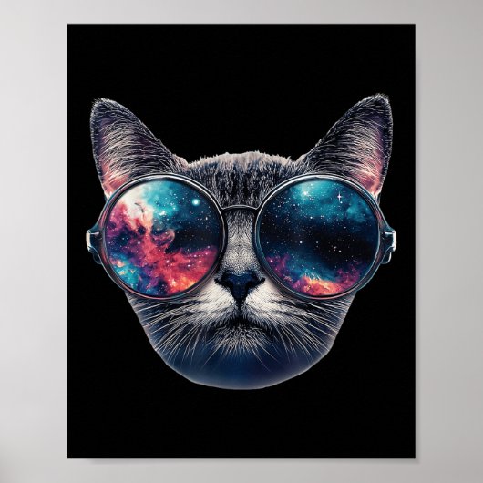Poster Cat Space Gles Sungles Universe Mème amusant Graph (Devant)