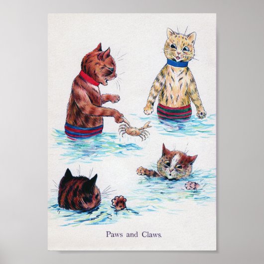 Poster Cat Swimming at The Beach., Louis Wain (Devant)