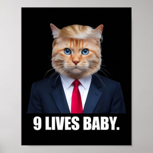 Poster Cat Trump 9 Lives Baby Trump 2024 Victoire remport