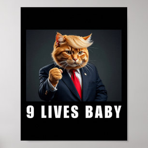 Poster Cat Trump 9 Lives Baby Trump 2024 Victoire remport