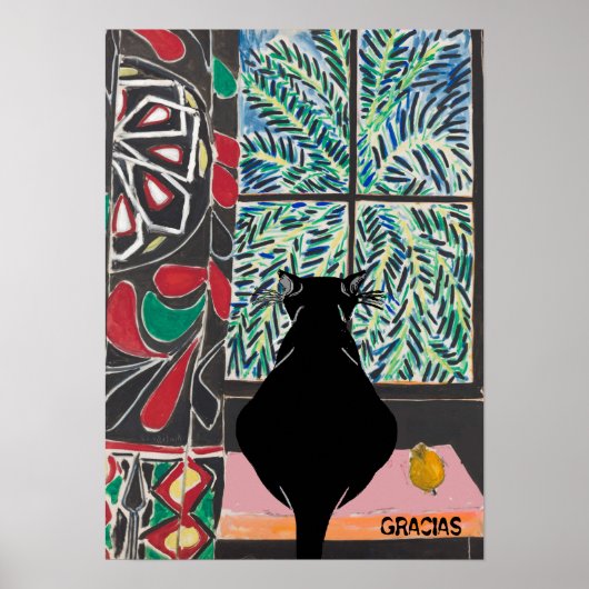 Poster Cat Under Window, Gracias, modifier le texte (Devant)