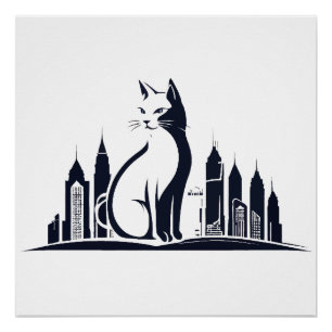 Poster Cat Vector Art Animal Moderne Urbain Graphique Vil