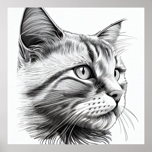 Poster Cat Wild Nature Animal Illustration Art Dessin (Devant)