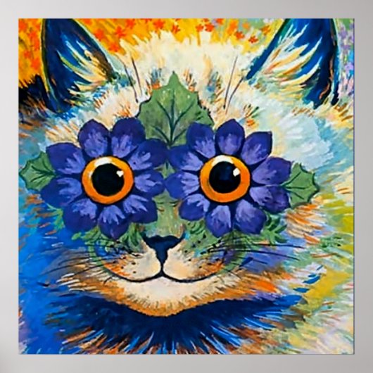 Poster "Cat with Blue Petals" par Louis Wain (Devant)