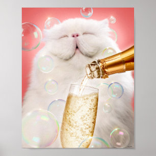 Poster Cat With Champagne