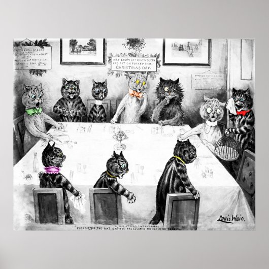 Poster Catastrophe de Noël des chats par Louis Wain (Devant)