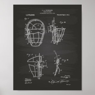 Poster Catcher's Mask 1913 Patent Art Chalkboard