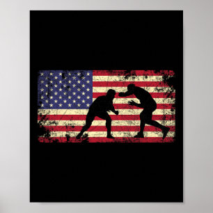 Poster Catcheur Lutte Drapeau Américain Cadeau 4 Juillet