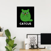 Poster Catcus Funny Chat Cactus Pun Dark BG (Bureau à domicile)