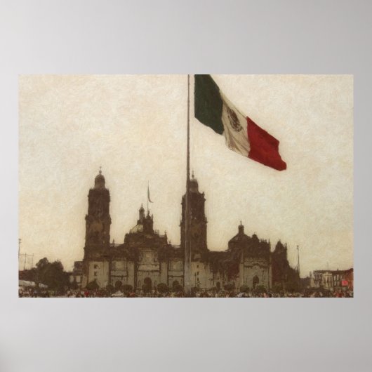 Poster Catedral en el Zocalo del DF con la Bandera 12 (Devant)
