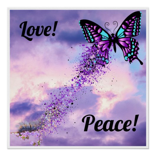 Poster Caterpillar Morph to Purple and Black Butterfly (Devant)