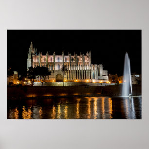 Poster Cathedral of Palma de Mallorca at night - Spain