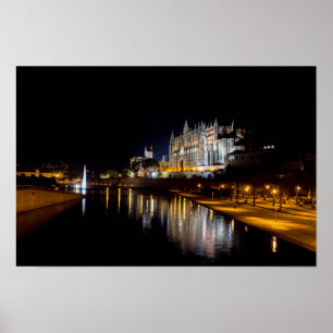 Poster Cathédrale de Palma de Majorque la nuit - Espagne