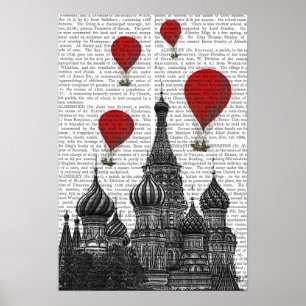 Poster Cathédrale de St Basil et ballons à air d'un rouge