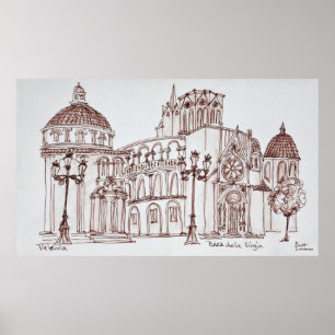 Poster Cathédrale de Valence sur la Plaza de la Virgen