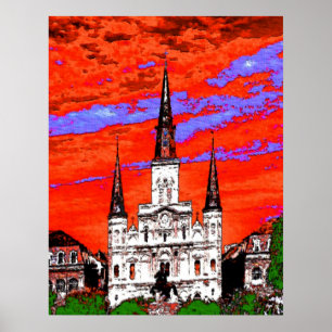 Poster Cathédrale, la Nouvelle-Orléans, couleurs de