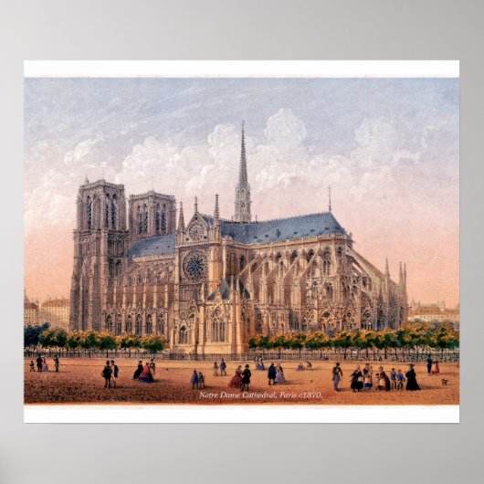 Poster Cathédrale Notre-Dame 1870 impression, Paris Franc (Devant)