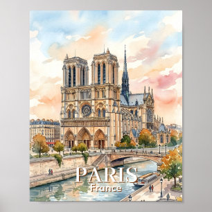 Poster Cathédrale Notre-Dame de Paris Aquarelle Voyage