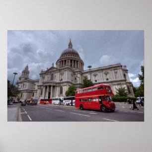 Poster Cathédrale St Paul Londres Angleterre et bus rouge