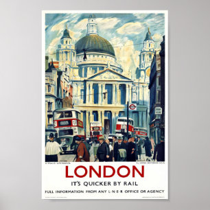 Poster Cathédrale vintage St Paul Londres Travel