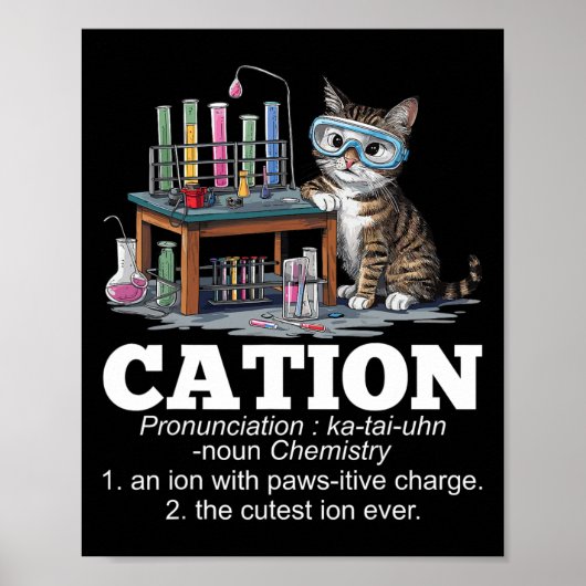 Poster Cation Chimie Humour Science Enseignant Chat Pun F (Devant)