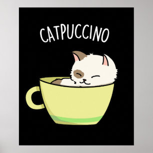 Poster Catpuccino Funny Kitty Chat En Pun De Coupe