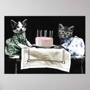 Poster Cats celebrating a birthday with cake and candles