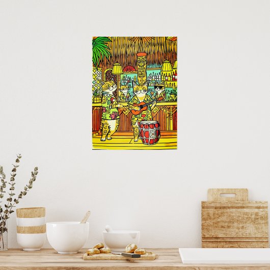 Poster Cats on an Island Vacation in a Tiki Bar (Cuisine)