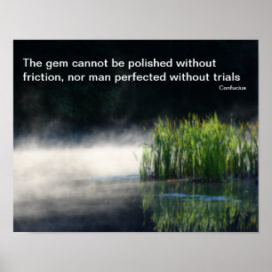 Poster Cattails Pond Mist Inspirational Confucius Citatio
