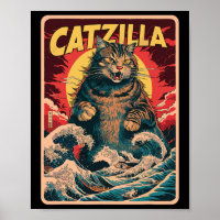 Catzilla Art Japonais Drôle Chat Vintage Graphisme