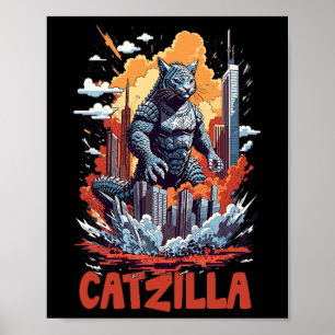 Poster Catzilla Cat City Skyline amusant