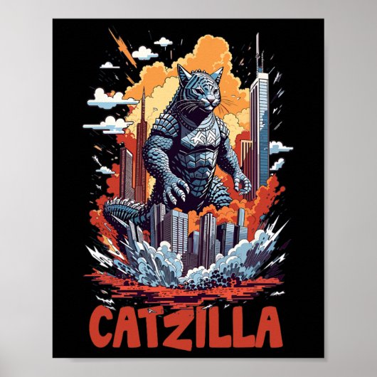 Poster Catzilla Cat City Skyline amusant (Devant)