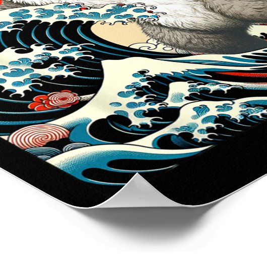 Poster Catzilla Chat Art Japonais Dons De Chat Drôle Pour (Coin)