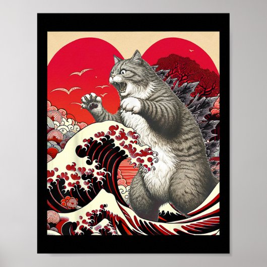 Poster Catzilla Chat de la Saint-Valentin Art Japonais Ca (Devant)