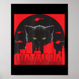 Poster Catzilla Chat Japonais Chat Drôle Catzilla