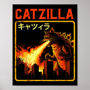 Poster Catzilla Chat Monstre Drôle Parodie Japonaise Femm