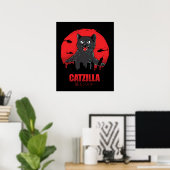 Poster Catzilla Monster Chat détruit Skyscraper Building (Bureau à domicile)