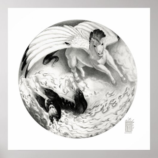 Poster Cauchemar/Mesa Pegasus Yin Yang en noir et blanc (Devant)